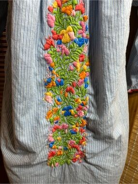 SISTER MARY Stripe MARYLOU Shift Embroidered Floral Dress Small